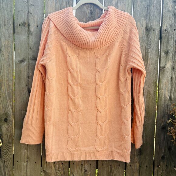 SOHO Sweaters - Soho NY&Co Jeans Cowl Neck Cable Sweater Sz Large Apricot